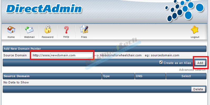 วิธีการใช้ Domain Pointer ใน DirectAdmin Control Panel