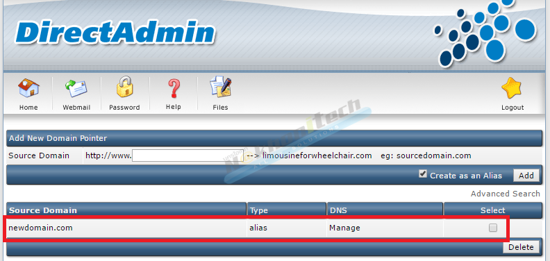 วิธีการใช้ Domain Pointer ใน DirectAdmin Control Panel