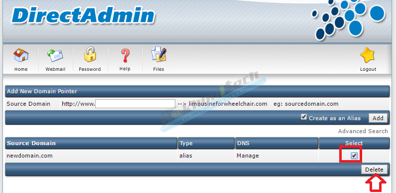 วิธีการใช้ Domain Pointer ใน DirectAdmin Control Panel